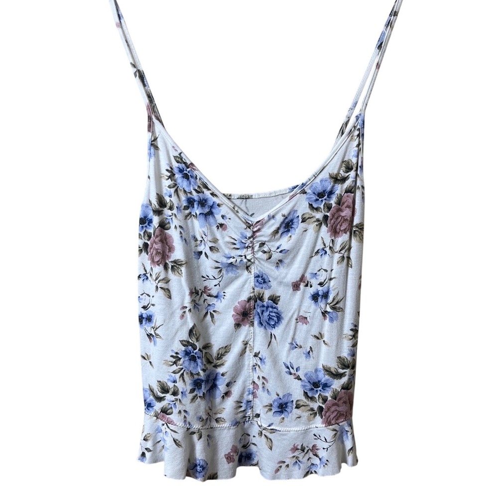 American Eagle Floral Cami Tank XS Soft & Sexy Ruched Peplum Cottagecore Boho